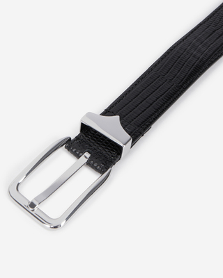 Black crocodile-effect leather belt