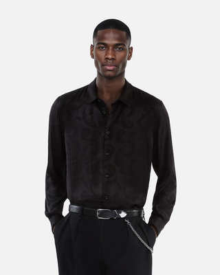 Black crocodile-effect leather belt