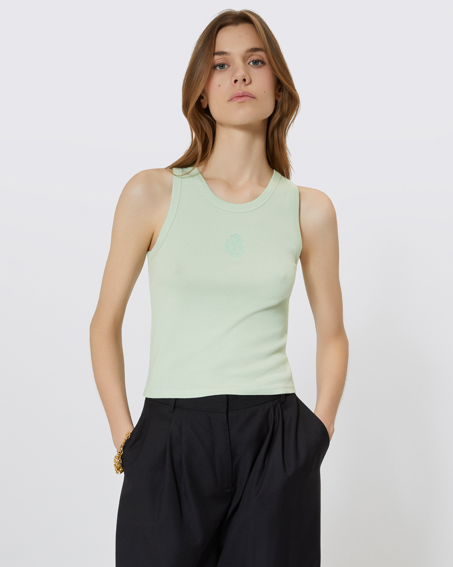 Cotton tank top with green coat of arms
