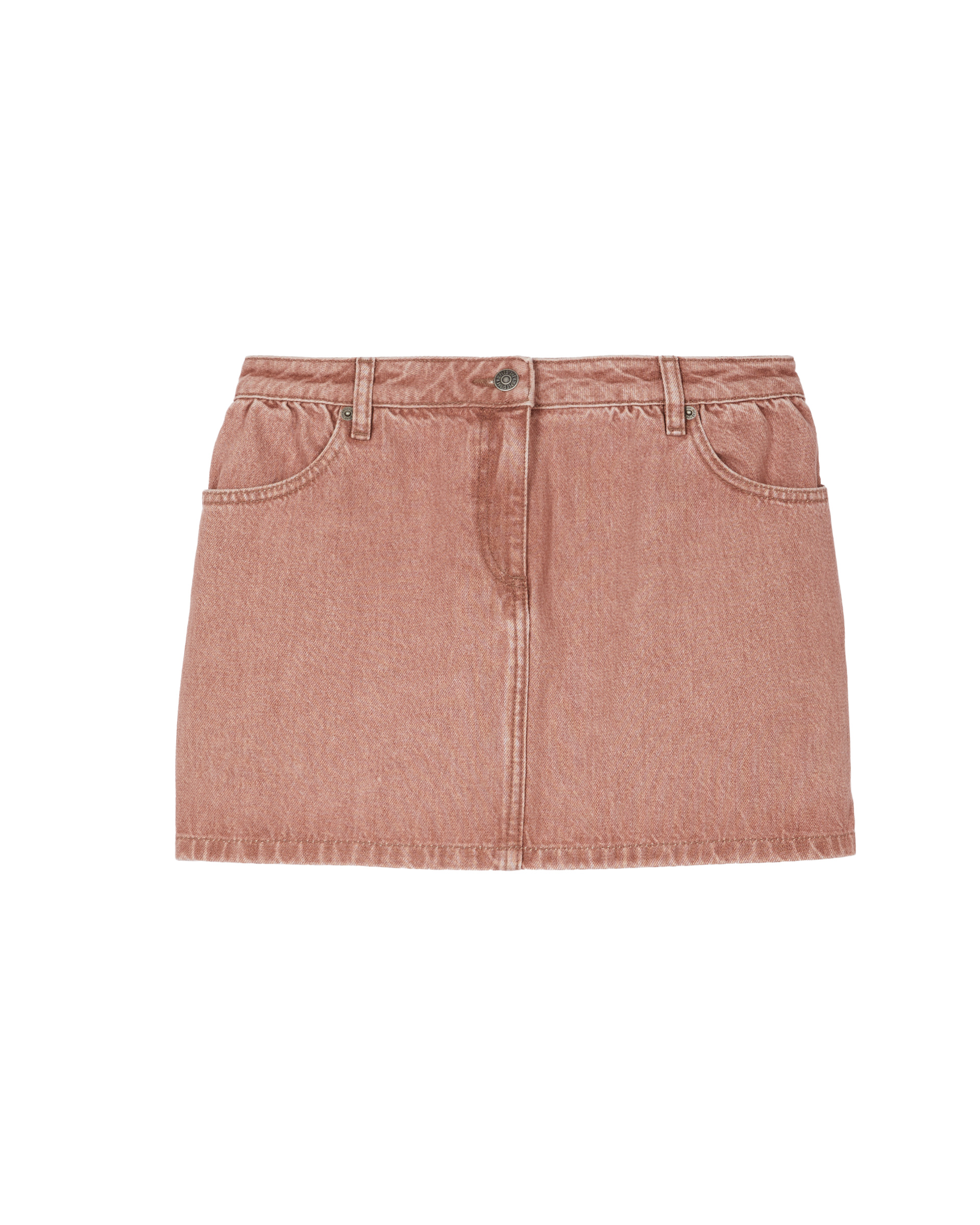 Short pink denim skirt