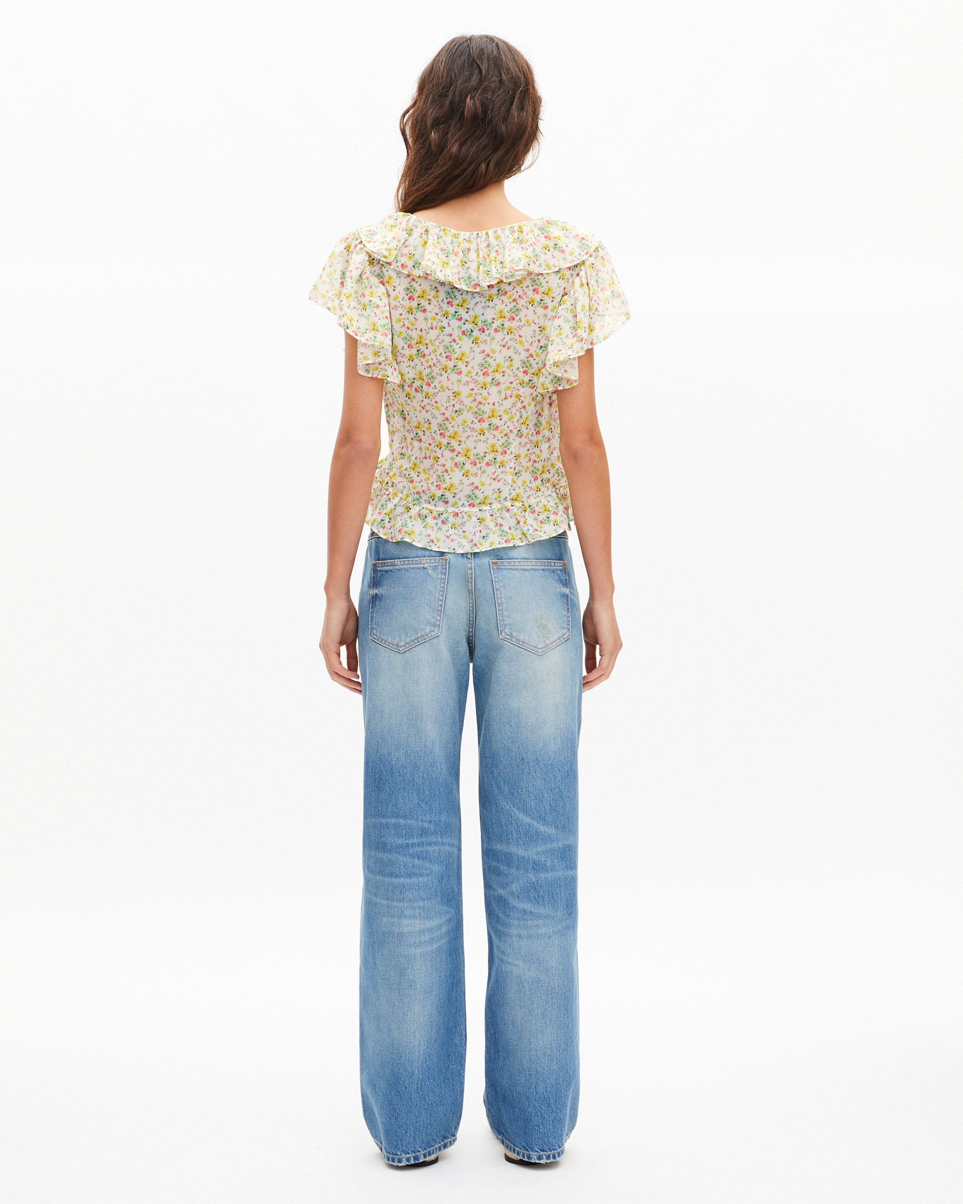 White floral print ruffled top