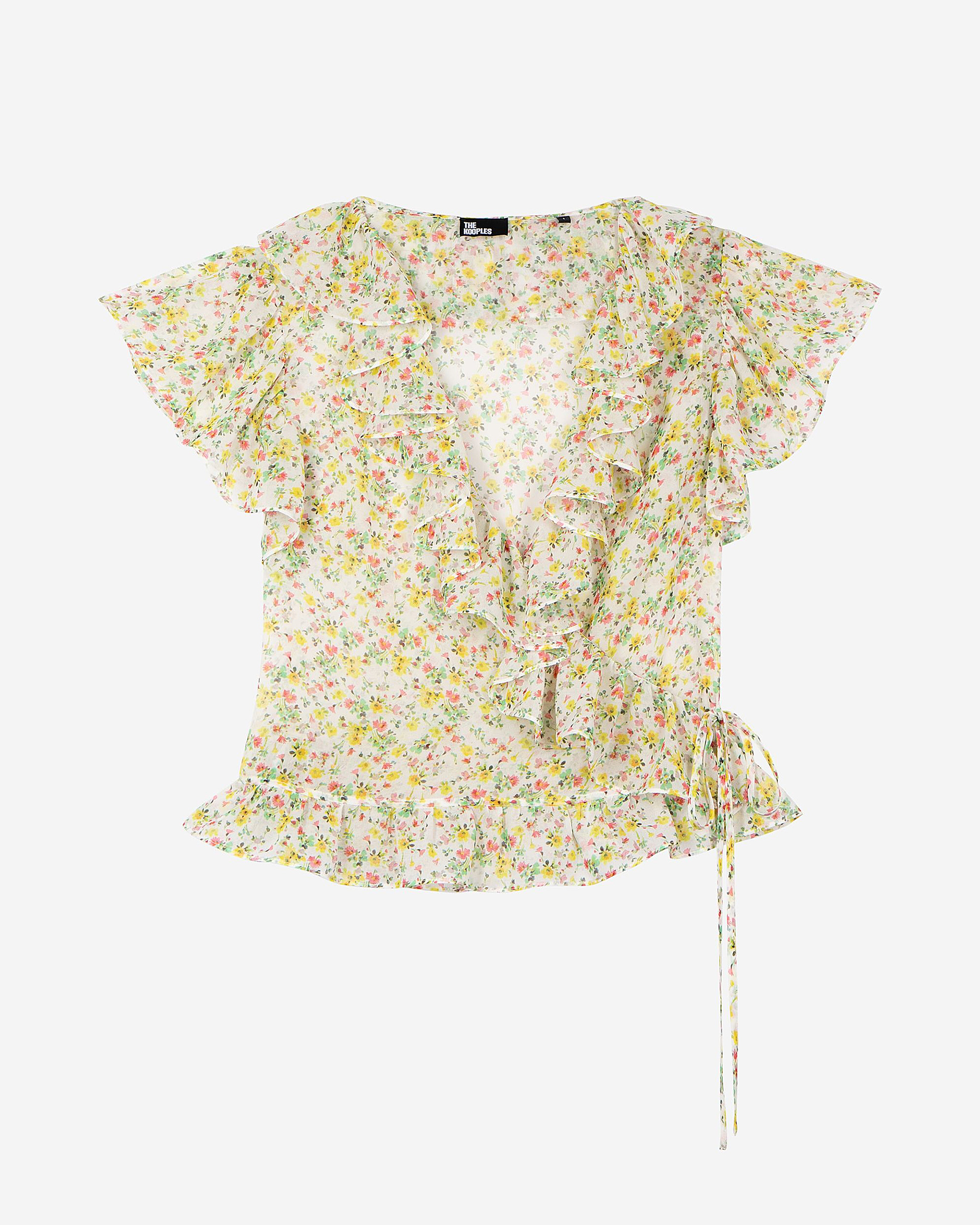 White floral print ruffled top