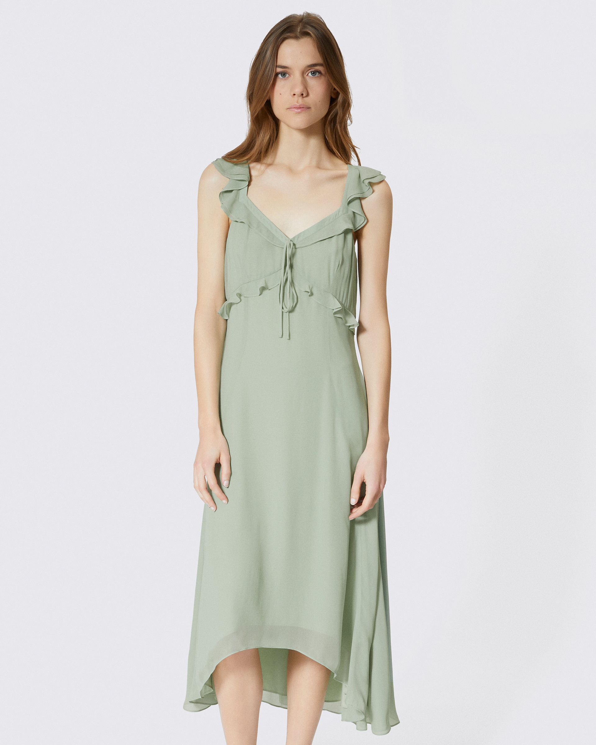 Green ruffled maxi dress