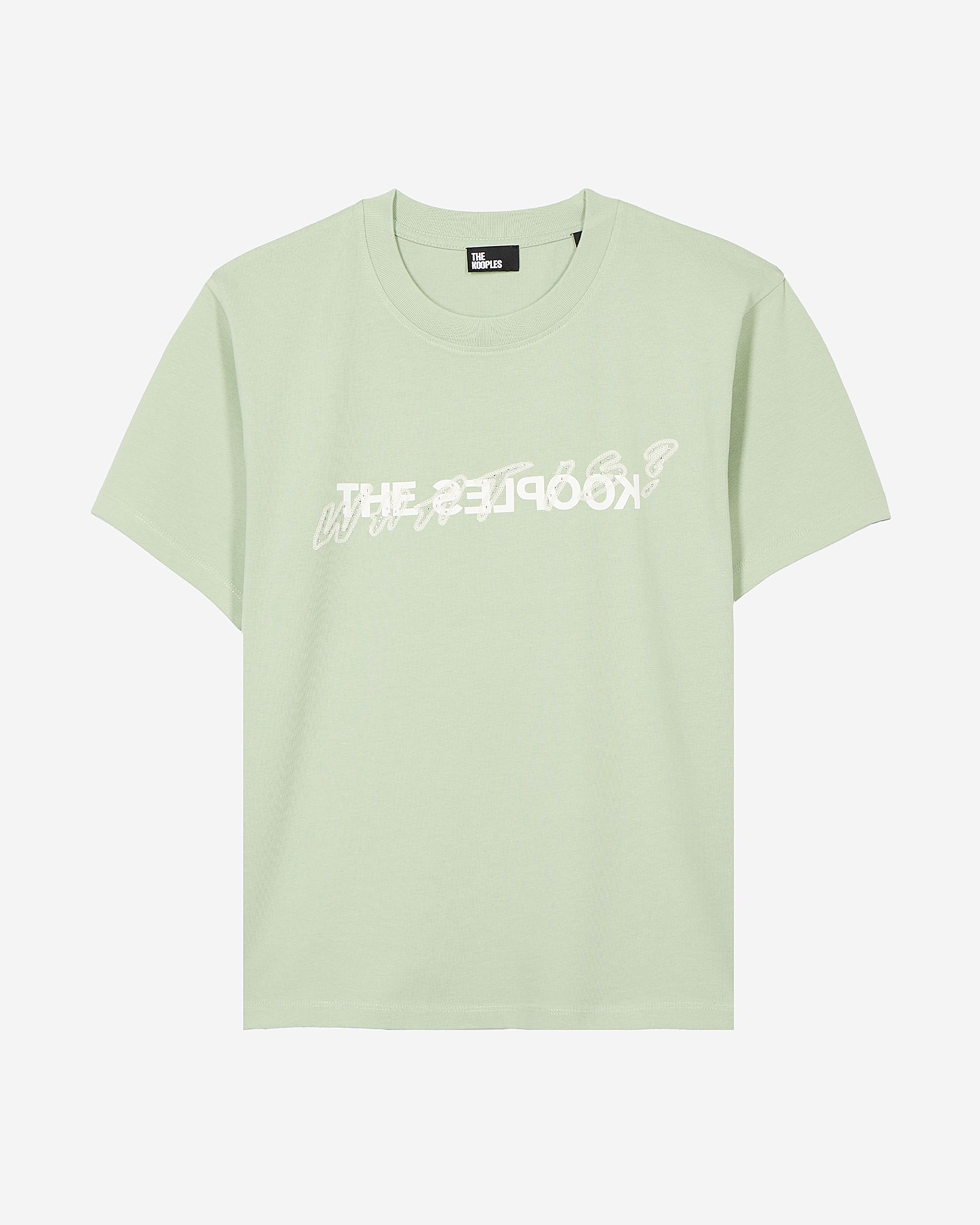 'What Is' T-shirt with green rhinestones