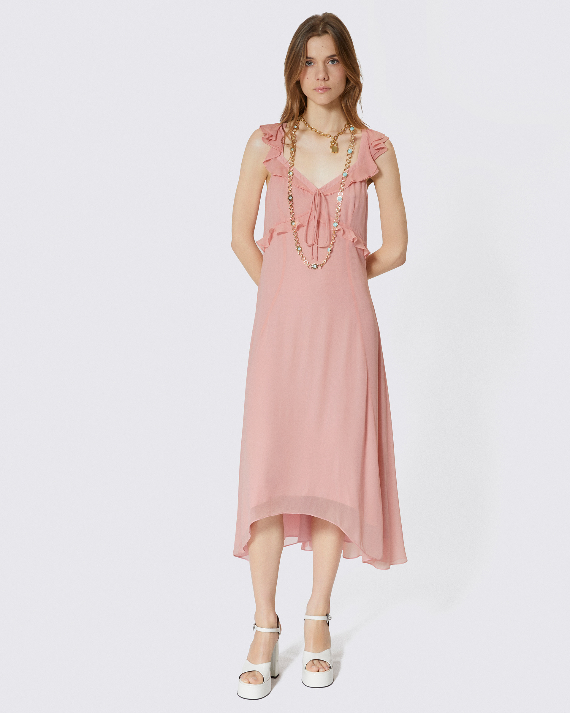Pink ruffled maxi dress