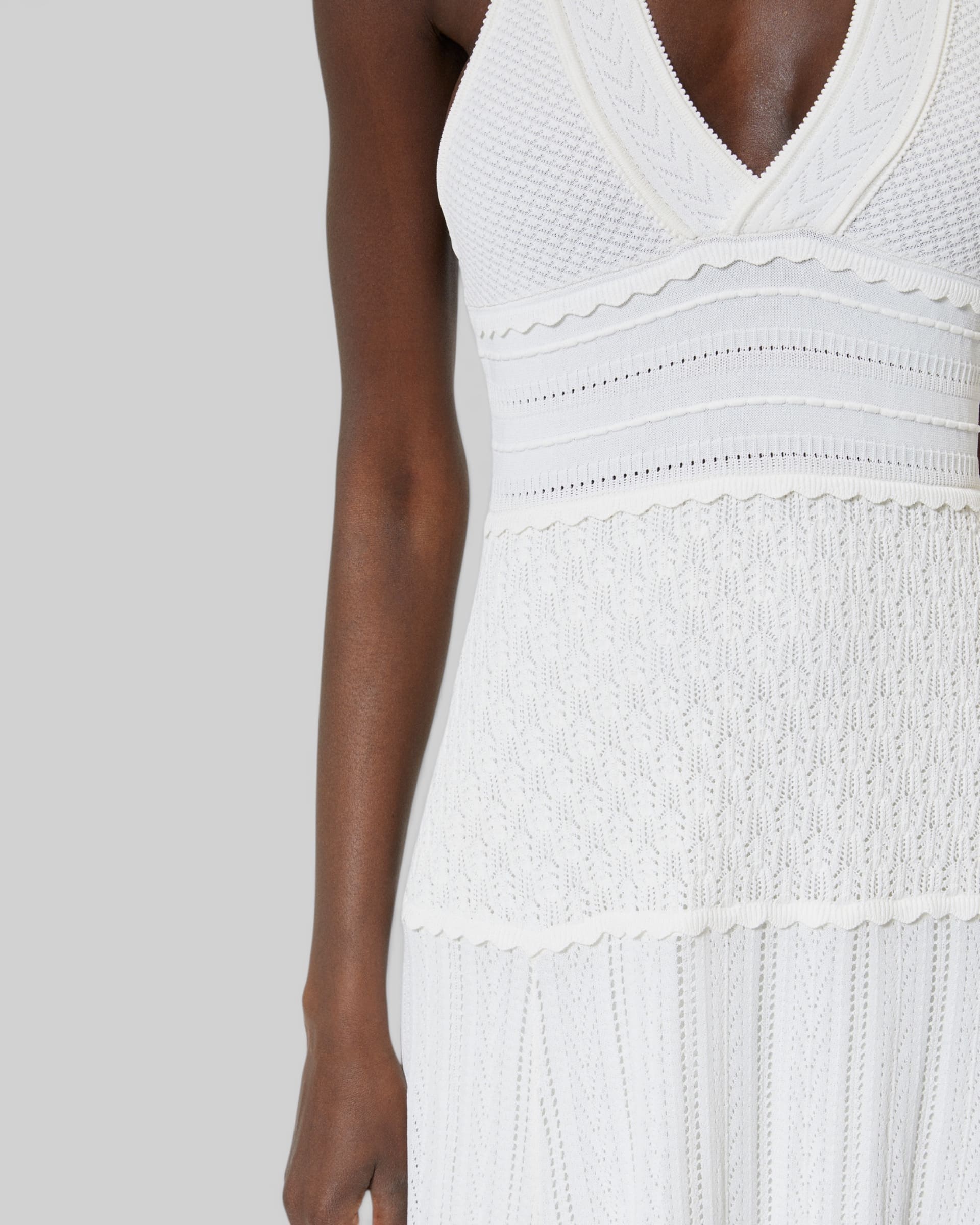 Cross-over back dress in ecru hemstitch