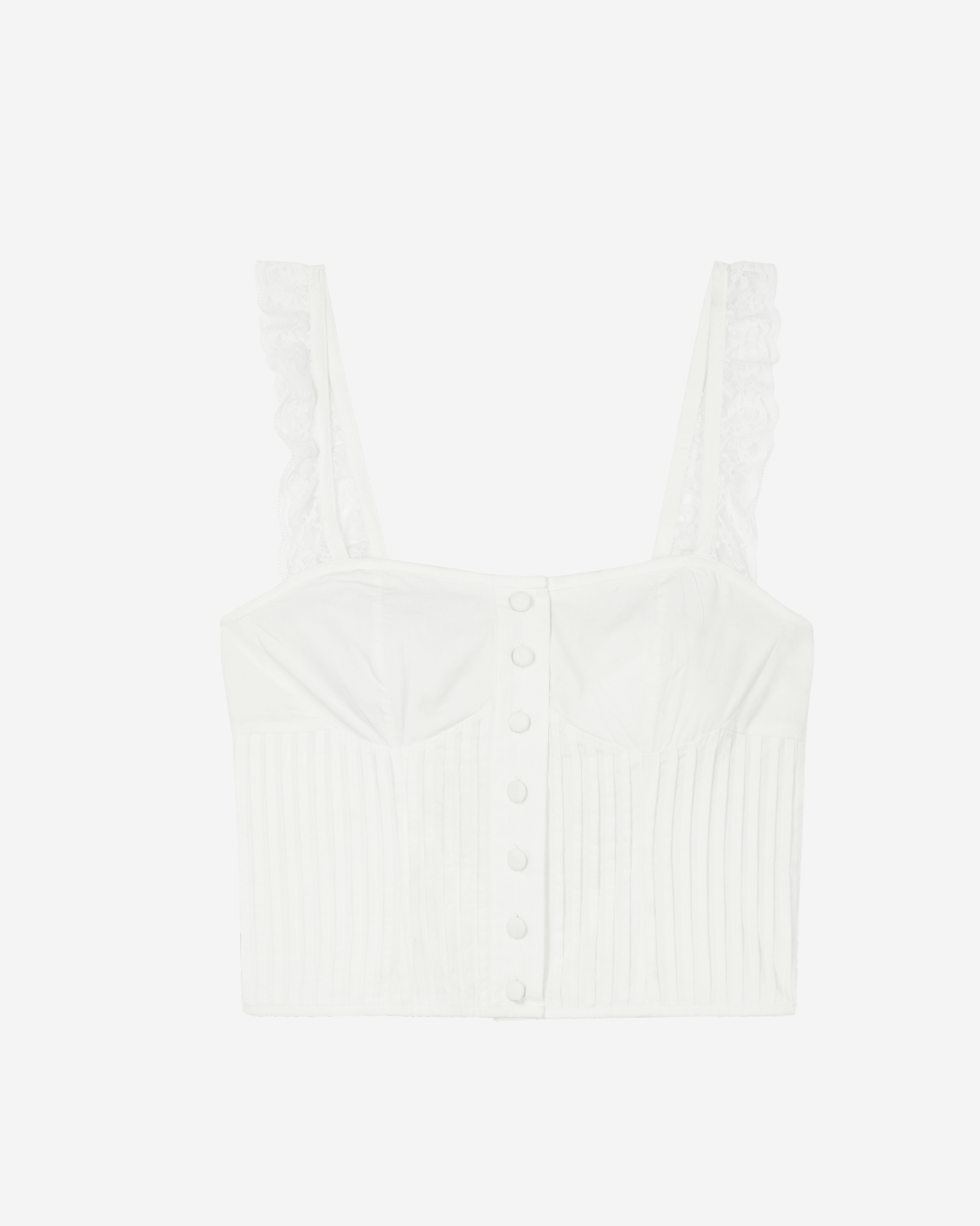 Ecru cotton top with ruffled lace straps