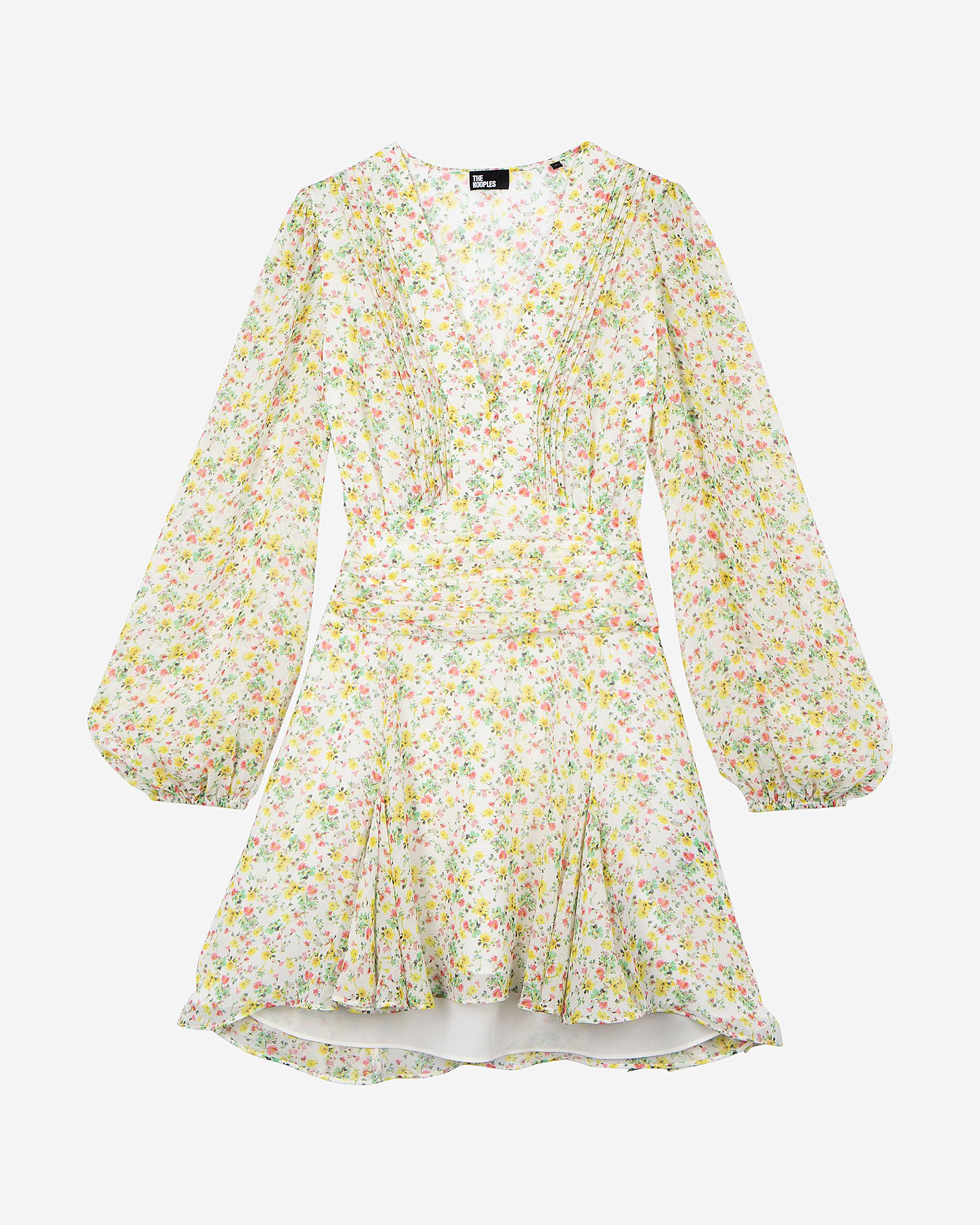 Short pleated dress in ecru floral print