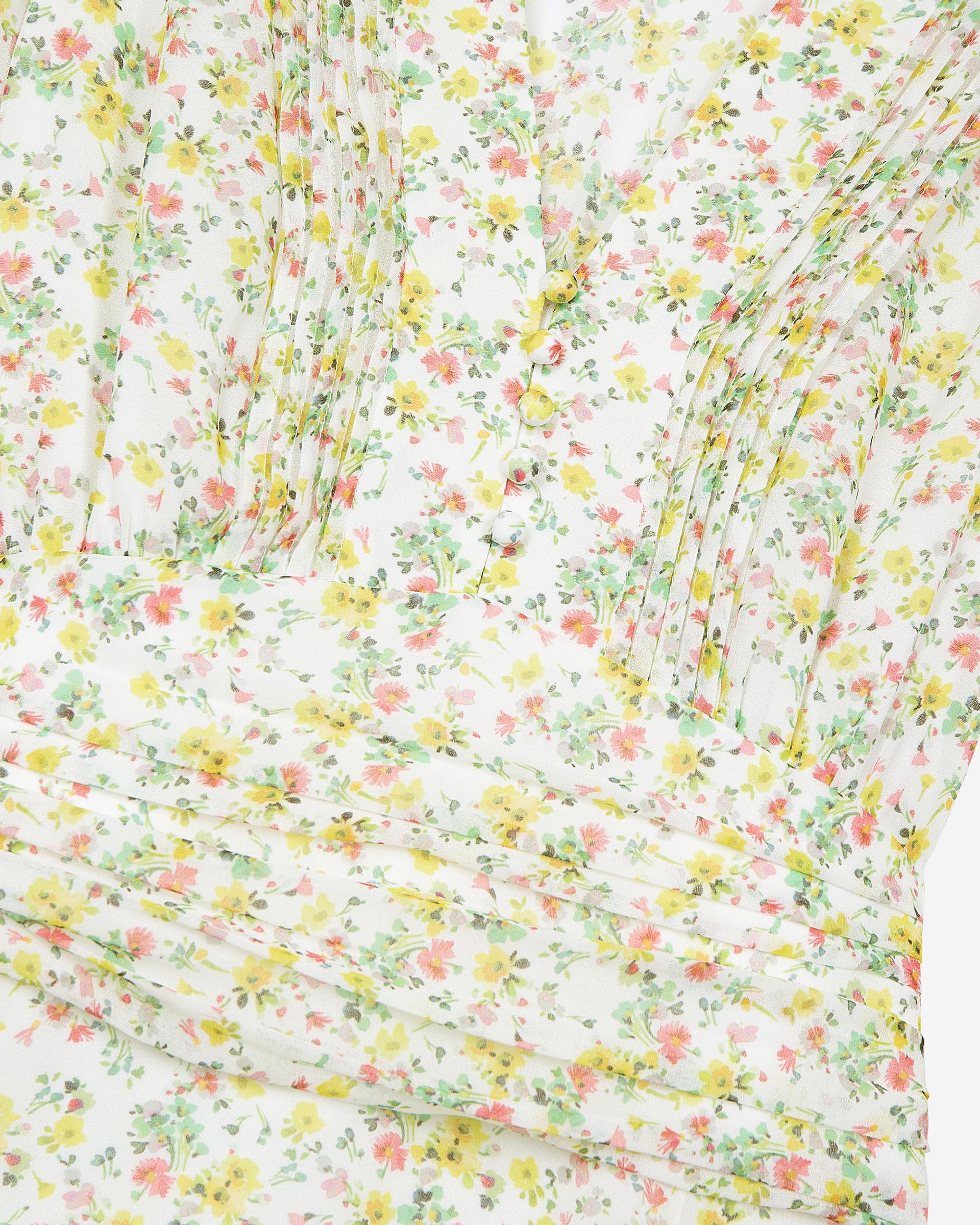 Short pleated dress in ecru floral print