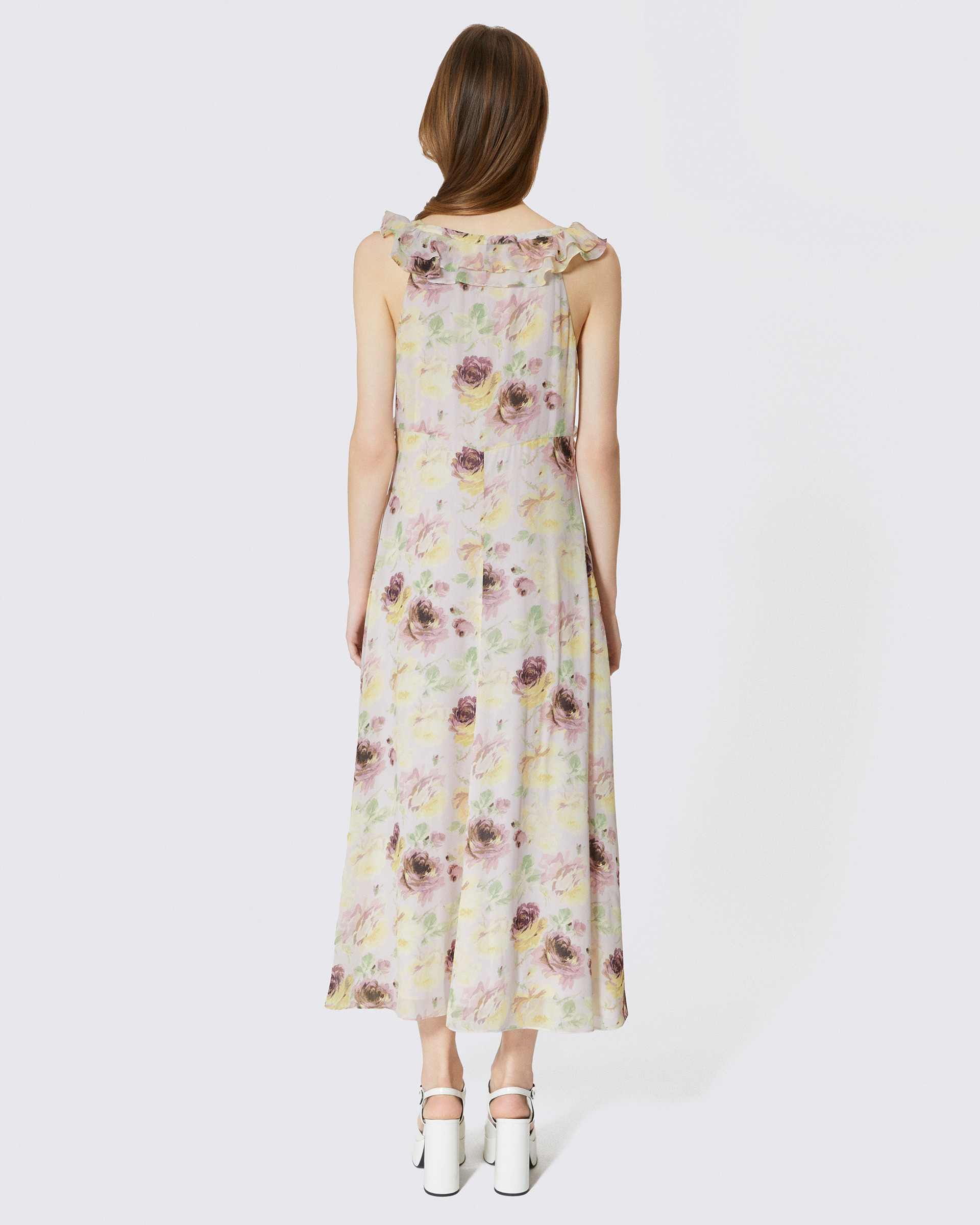 Floral print ruffled maxi dress