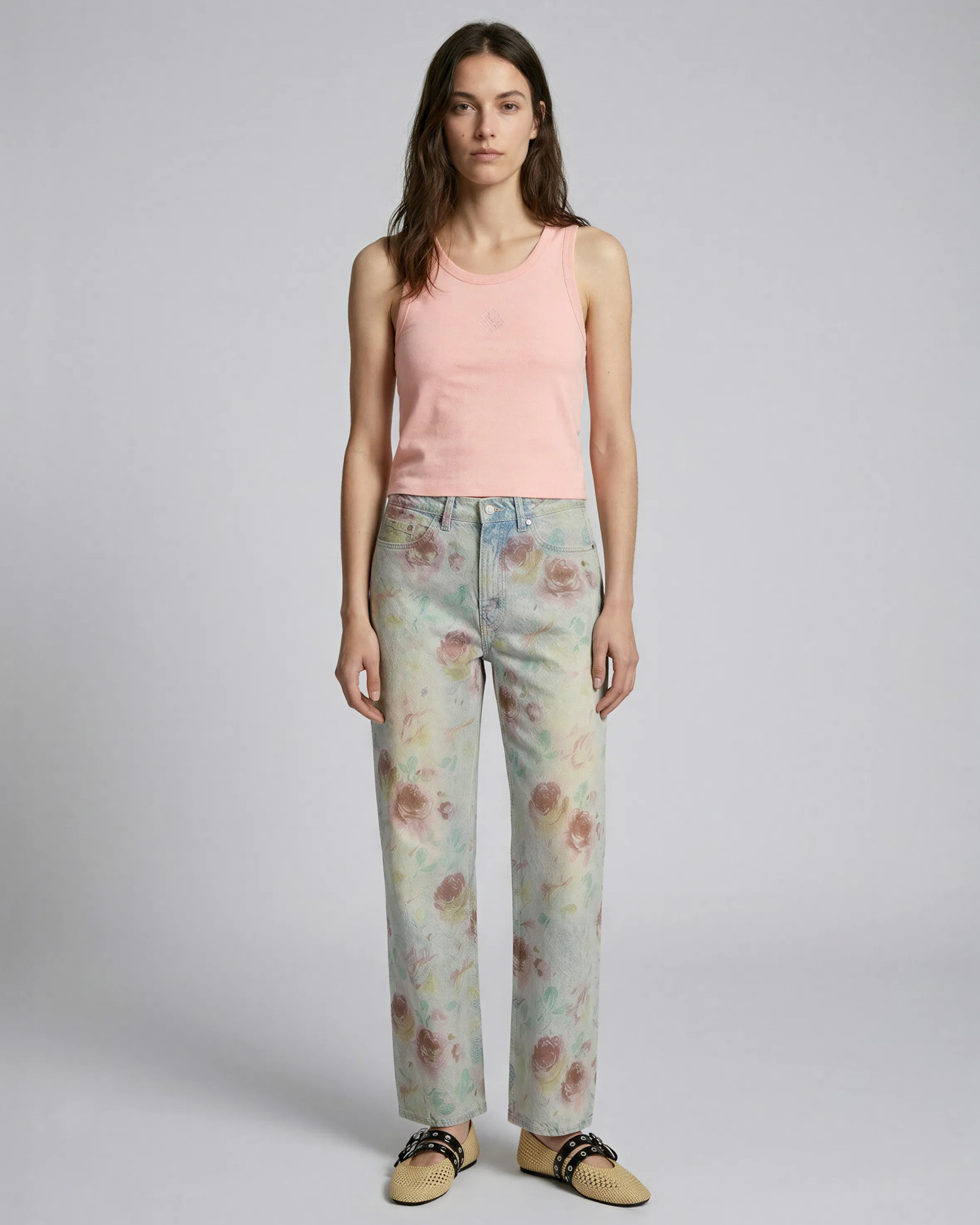 Floral print straight-leg jeans