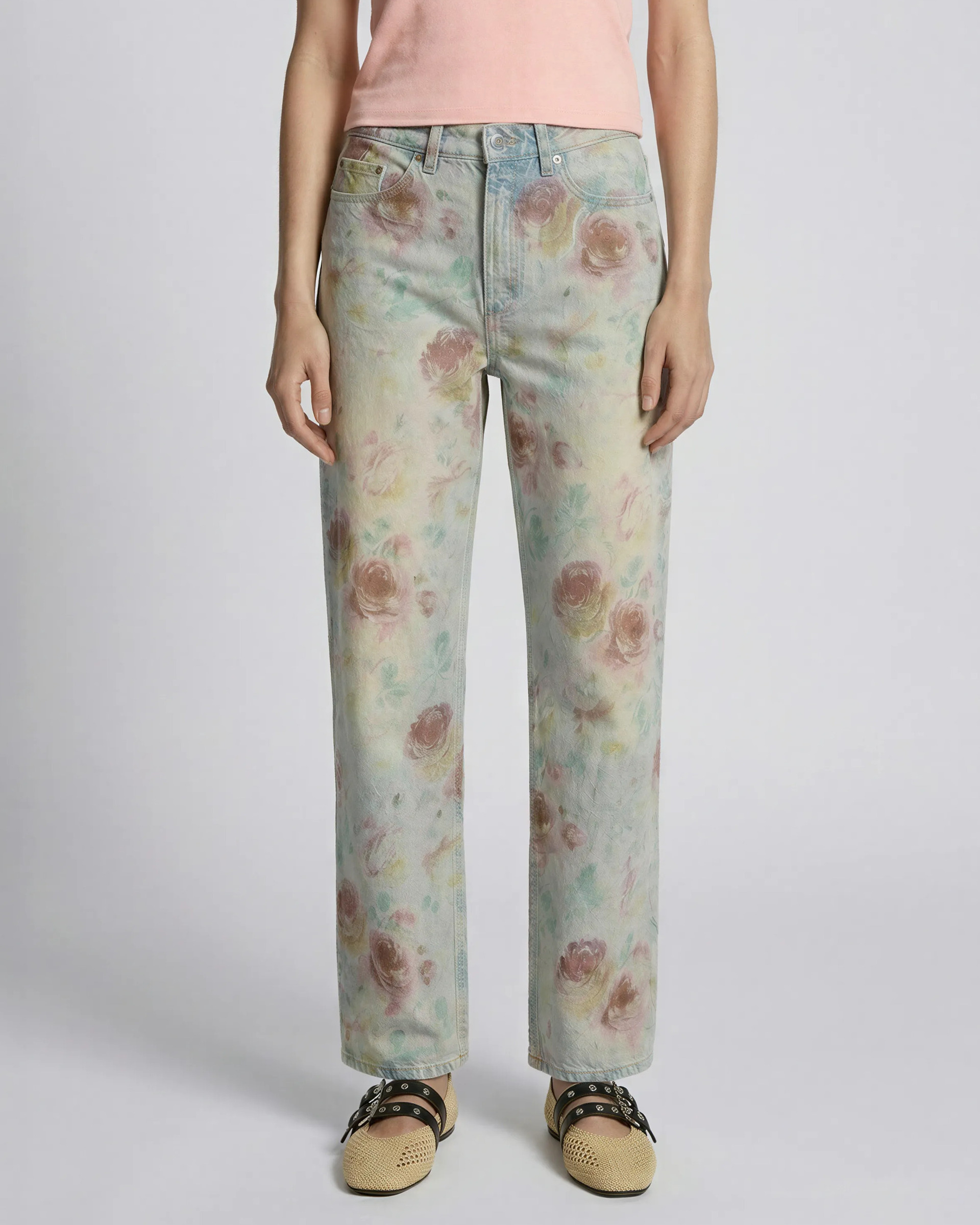 Floral print straight-leg jeans