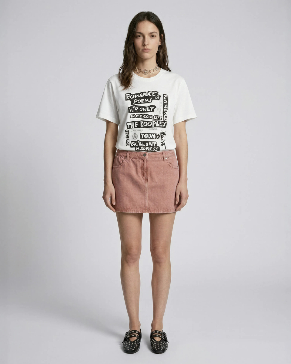 Short pink denim skirt