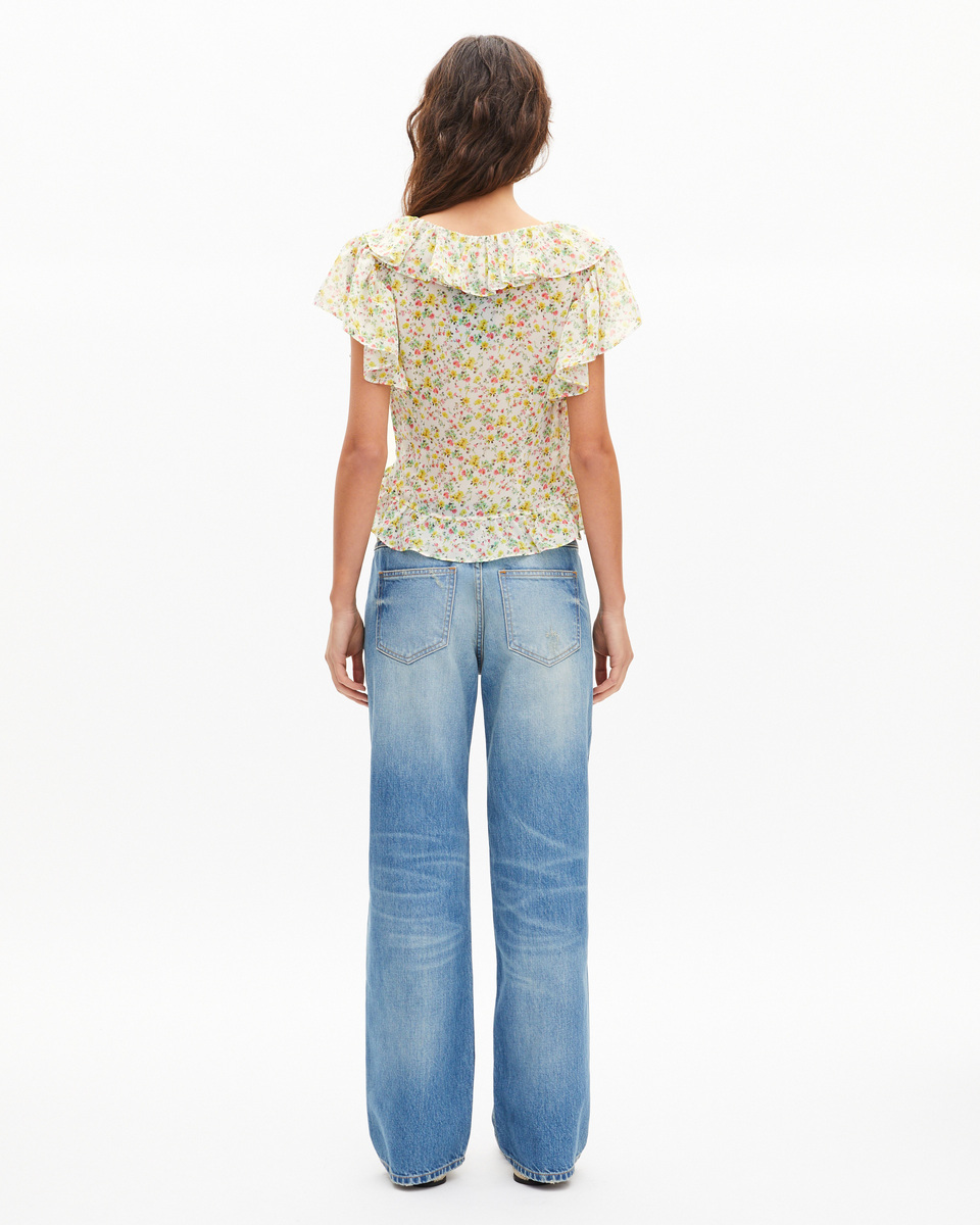 White floral print ruffled top