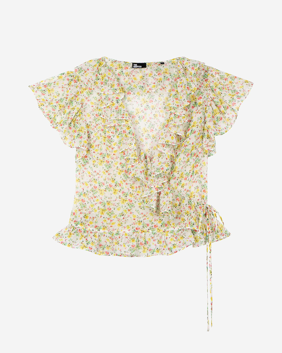 White floral print ruffled top