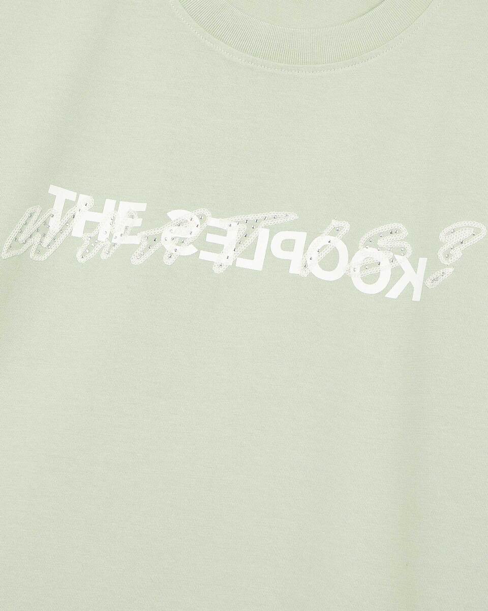 'What Is' T-shirt with green rhinestones