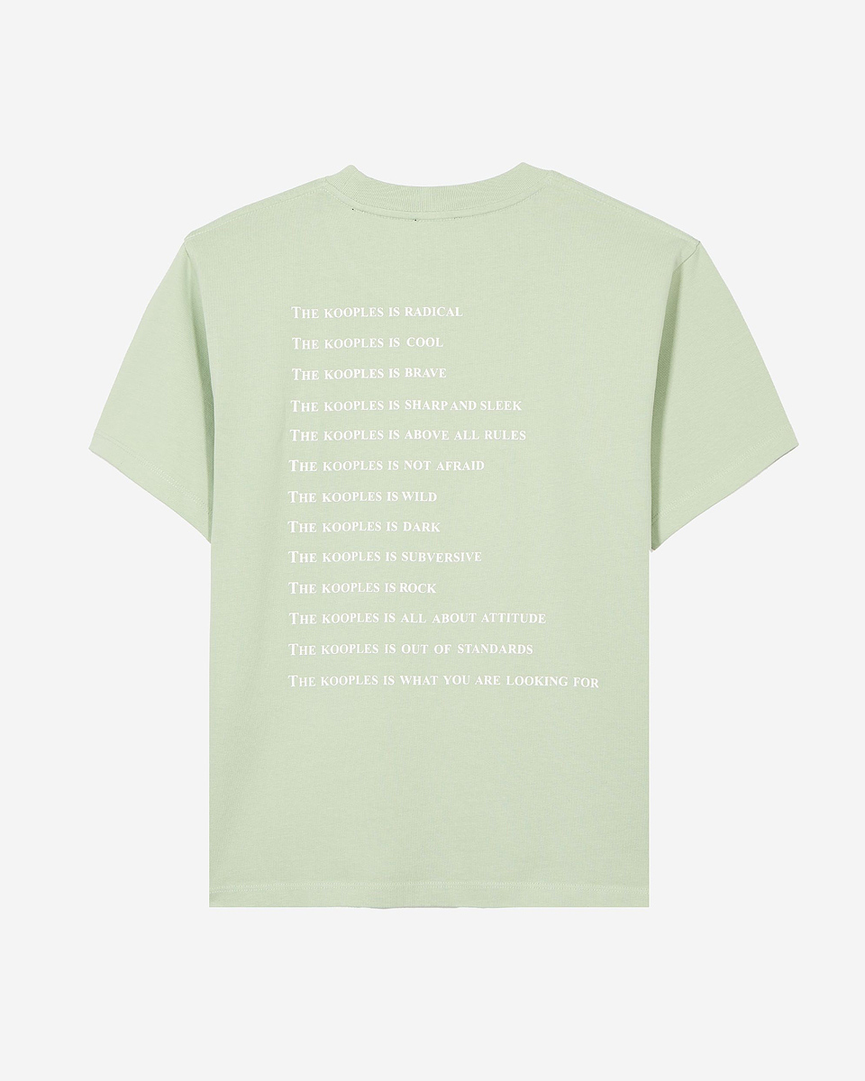 'What Is' T-shirt with green rhinestones