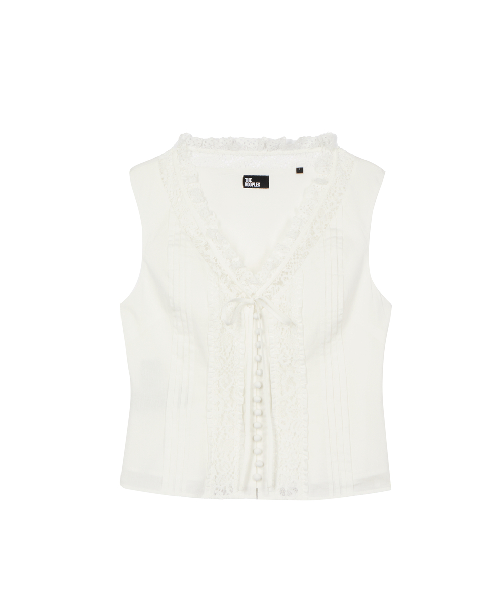 Cotton top with ecru lace inlay