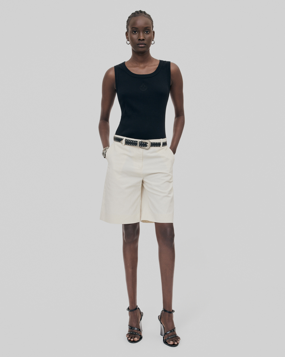 Bermuda shorts in ecru linen and cotton