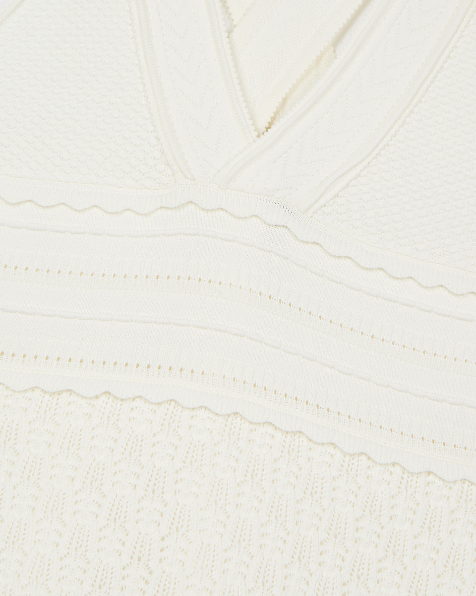Cross-over back dress in ecru hemstitch