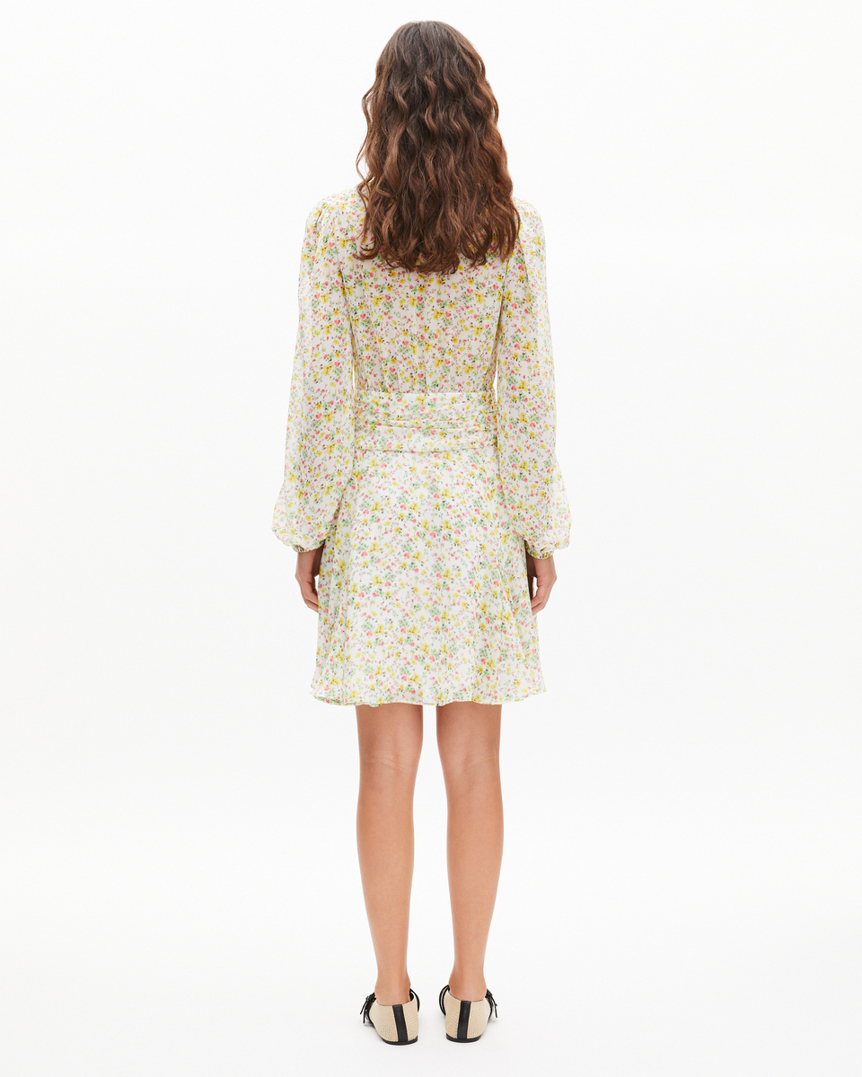 Short pleated dress in ecru floral print