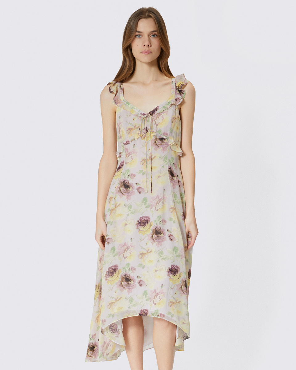 Floral print ruffled maxi dress