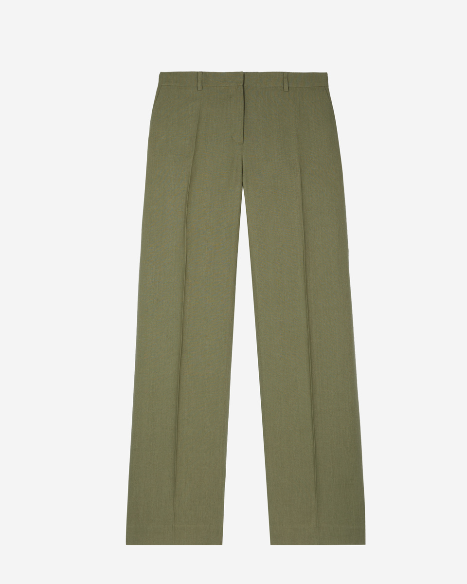 Wide-leg suit pants in khaki linen