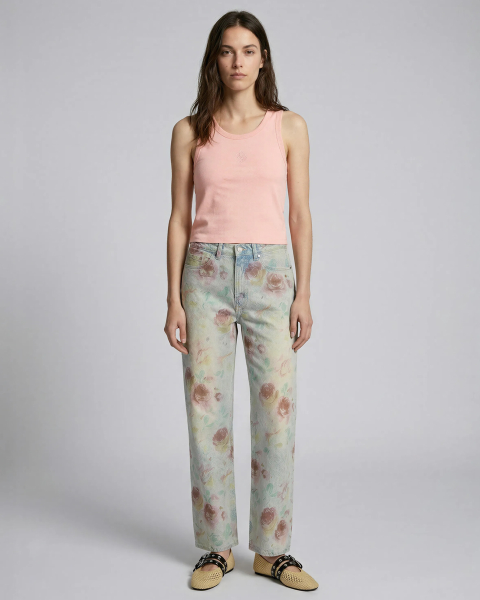 Floral print straight-leg jeans