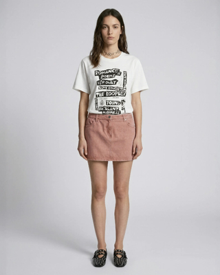 Short pink denim skirt