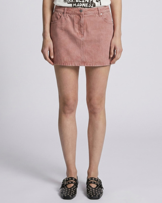 Short pink denim skirt