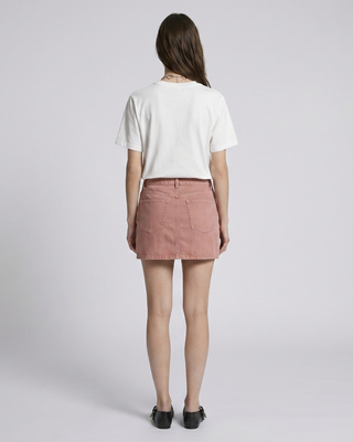 Short pink denim skirt