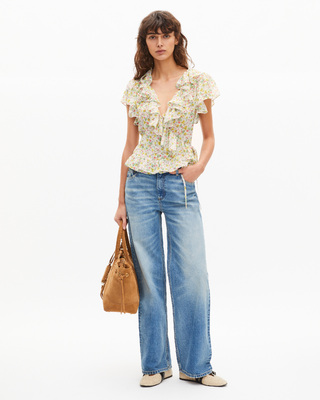 White floral print ruffled top