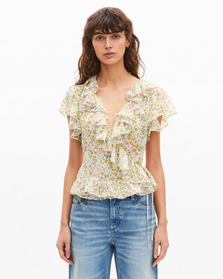 White floral print ruffled top