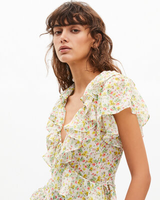 White floral print ruffled top