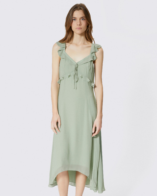 Green ruffled maxi dress