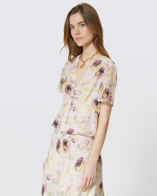 Flower print top with button detail