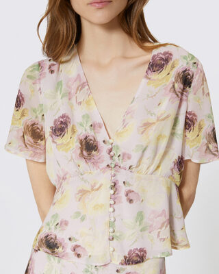 Flower print top with button detail