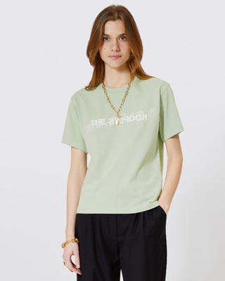 'What Is' T-shirt with green rhinestones