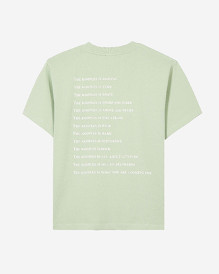 'What Is' T-shirt with green rhinestones