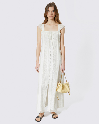Long dress in ecru lace and cotton