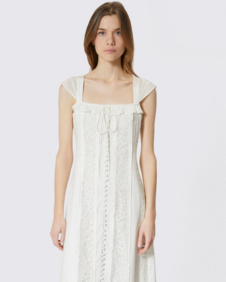 Long dress in ecru lace and cotton
