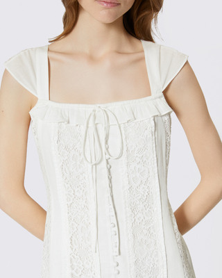 Long dress in ecru lace and cotton