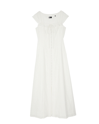 Long dress in ecru lace and cotton