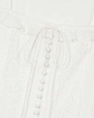 Long dress in ecru lace and cotton