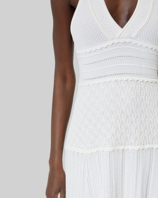 Cross-over back dress in ecru hemstitch