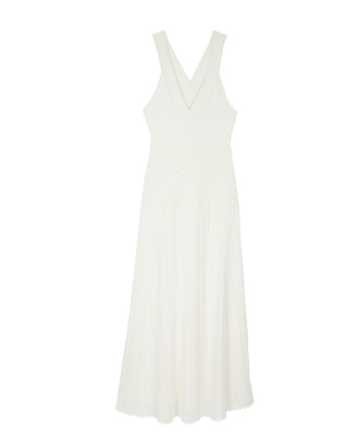 Cross-over back dress in ecru hemstitch