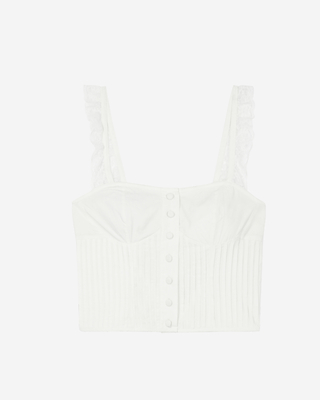 Ecru cotton top with ruffled lace straps