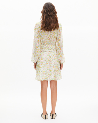 Short pleated dress in ecru floral print