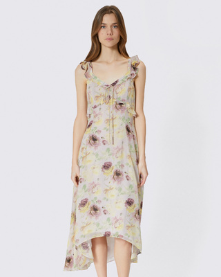 Floral print ruffled maxi dress
