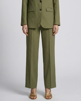 Wide-leg suit pants in khaki linen